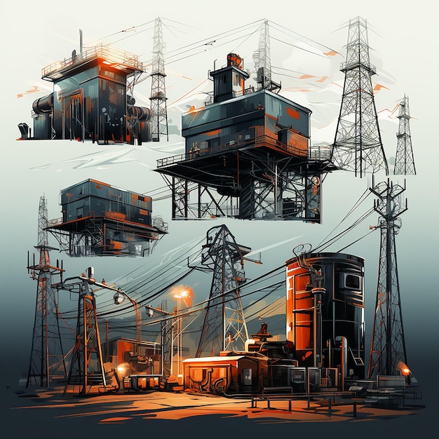 Set di illustrazioni di potenza ed energia elettrica