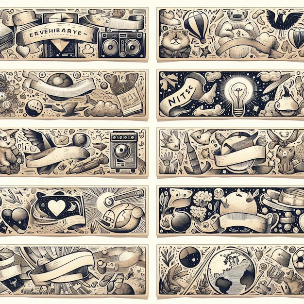 Set di illustrazioni di striscioni misti