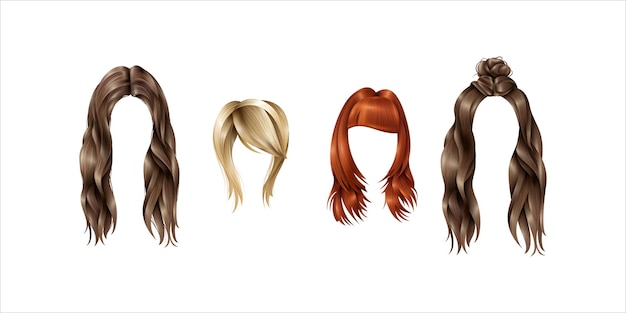 Set di illustrazioni vettoriali per capelli femminili Collezione di acconciature e disegni di capelli femminili