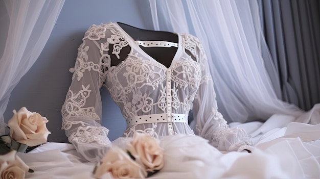 Set di lingerie da sposa adornato con intricati ricami che aggiungono un tocco di eleganza e raffinatezza che completa perfettamente il tuo abito da sposa Generato da AI