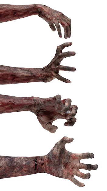 Set di mani di zombie Le mani di zombie con una ferita sanguinosa