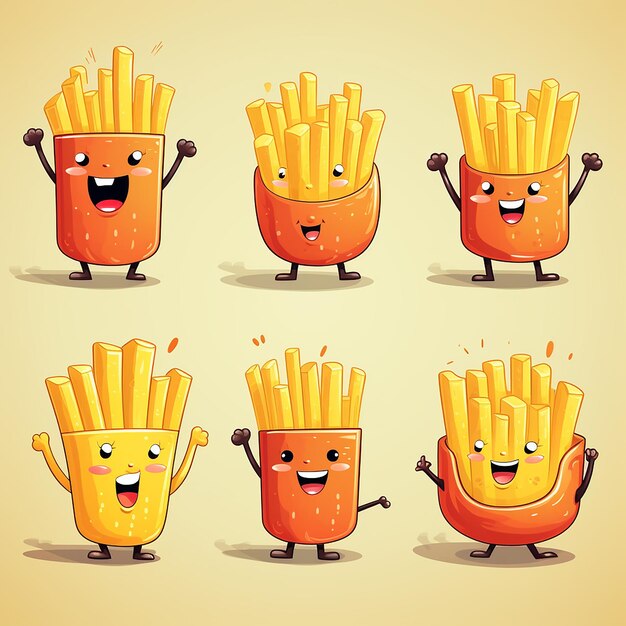 Set di mascotte di cartoon di patatine fritte