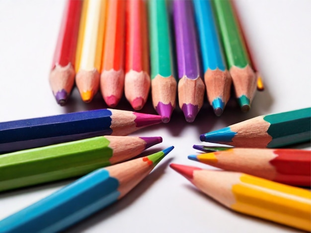 Set di matite colorate su sfondo bianco