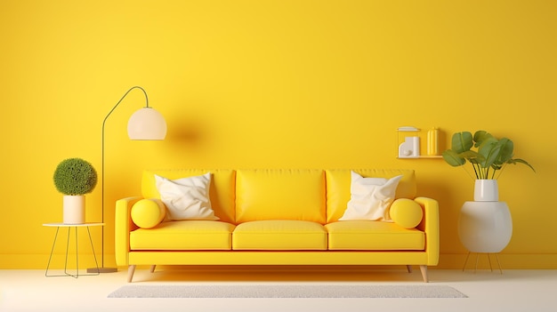 Set di mobili decorativi per divani gialli nella stanza