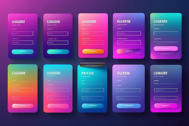 Set di moduli di iscrizione e di accesso Gradiente colorato Pagina dei moduli di registrazione e di accesso