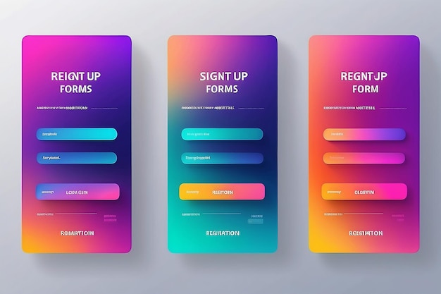 Set di moduli di iscrizione e di accesso Gradiente colorato Pagina dei moduli di registrazione e di accesso