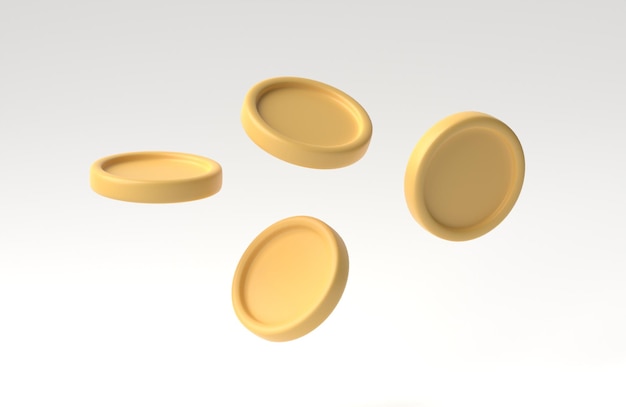 Set di monete d'oro in diverse angolazioni isolate su sfondo bianco rappresentazione 3D illustrazione 3D