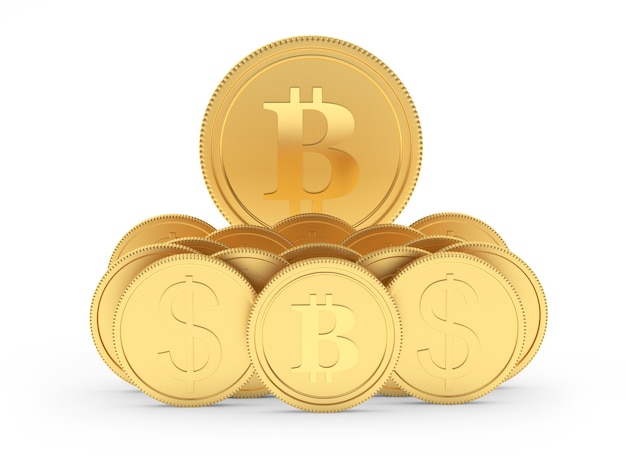 Set di monete in oro dollaro e bitcoin