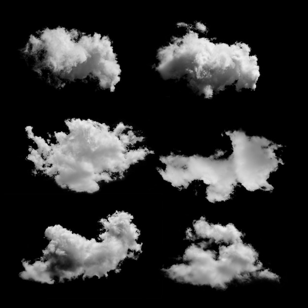Set di nuvole su sfondo nero