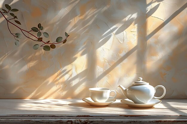 Set di ombre da tè gettato sulla parete Tradizionale e raffinato con una foto creativa di sfondo elegante