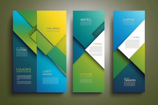 Set di opuscoli dinamici Moderni modelli con sfondi alla moda in giallo, verde e blu