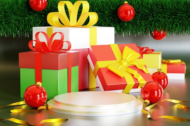 Set di palla di Natale con rendering 3d sul podio