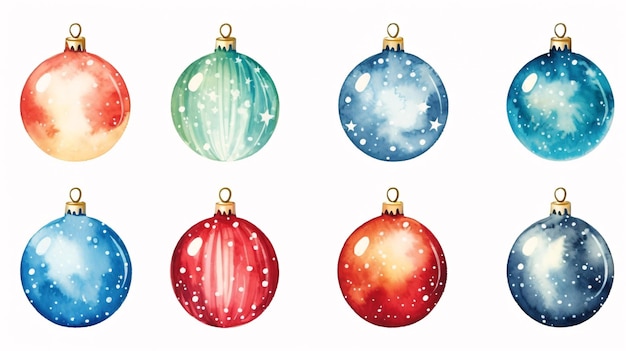 Set di palle natalizie creative per la decorazione dell'albero di Natale Collezione acquerelli