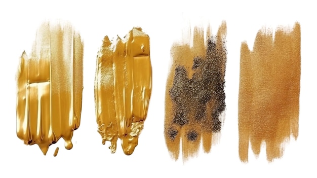 Set di pennellate di striscio glitter oro su sfondo trasparente generato dall'AI