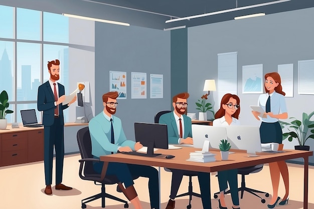 Set di personaggi aziendali che lavorano in ufficio Progettazione di illustrazioni vettoriali
