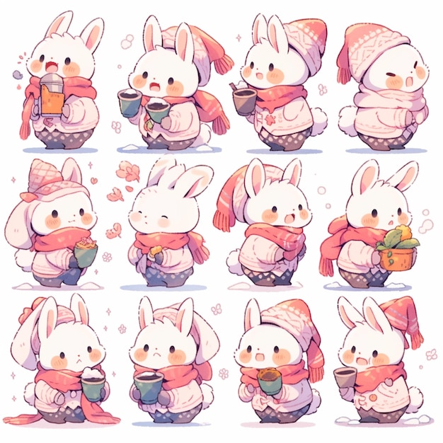 set di personaggi del coniglietto dei cartoni animati con varie pose ed espressioni ai generative