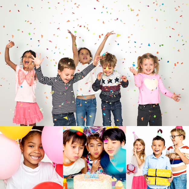 Set di persone di diversità I bambini godono di Collage Studio Party