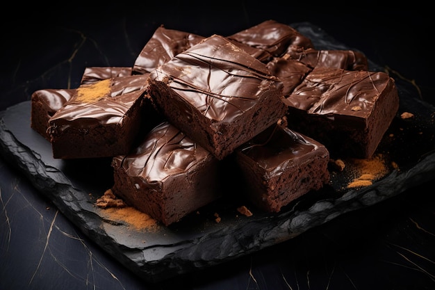 Set di pezzi di brownie al cioccolato vista dall'alto