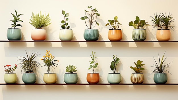 set di piante d'appartamento in vaso su sfondo bianco