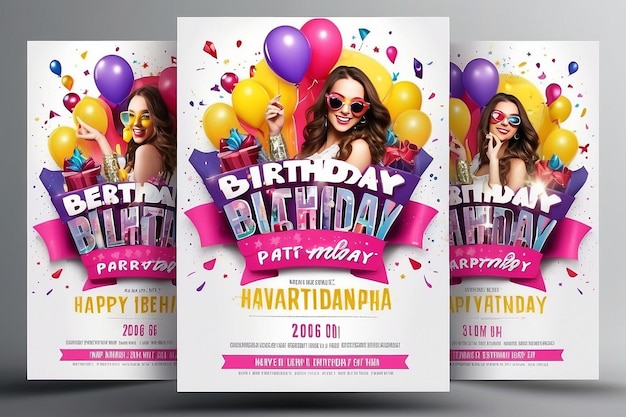 Set di poster verticali di compleanno con palloncini colorati