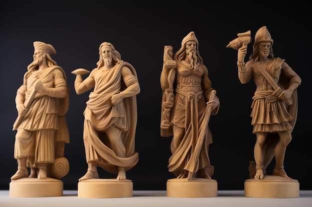 Set di quattro statue di cartoni animati dell'antica Grecia
