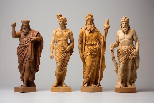 Set di quattro statue di cartoni animati dell'antica Grecia