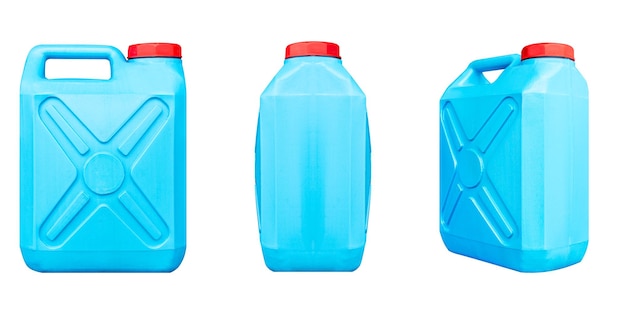 Set di raccolta gallone d'acqua blu isolato su sfondo bianco con percorso di ritaglio