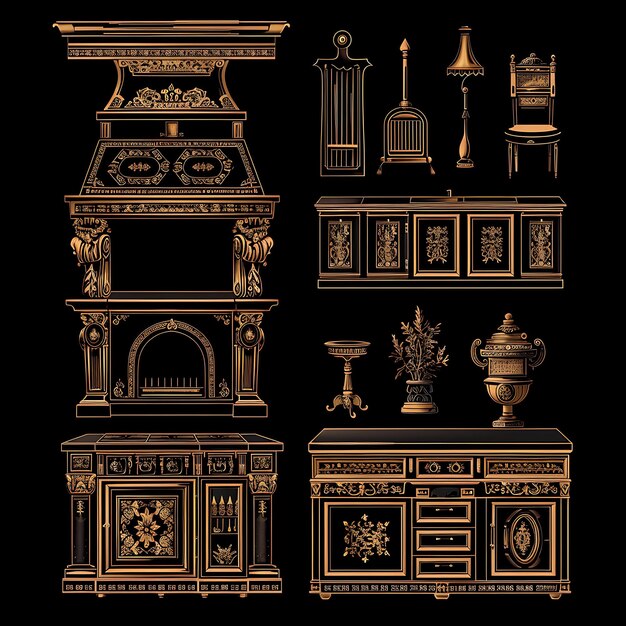 Set di Royal Outdoor Kitchens 8 Bit Pixel con intagli dettagliati un gioco Asset Design Concept Art