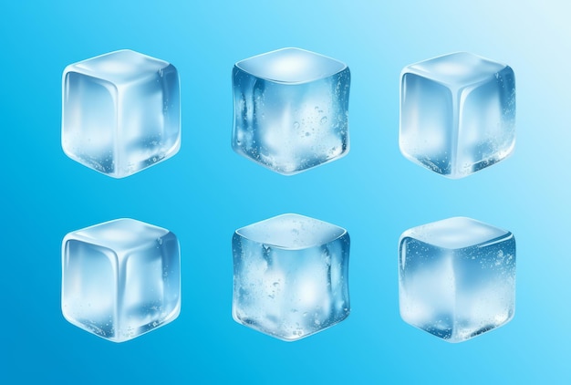 set di sei cubetti di ghiaccio su sfondo blu