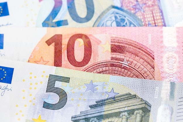 Set di sfondo di diverse banconote in euro