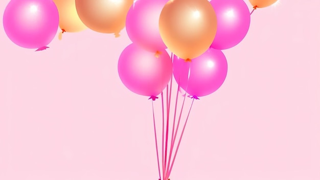 Set di sfondo isolato di palloncini lucidi rosa e dorati