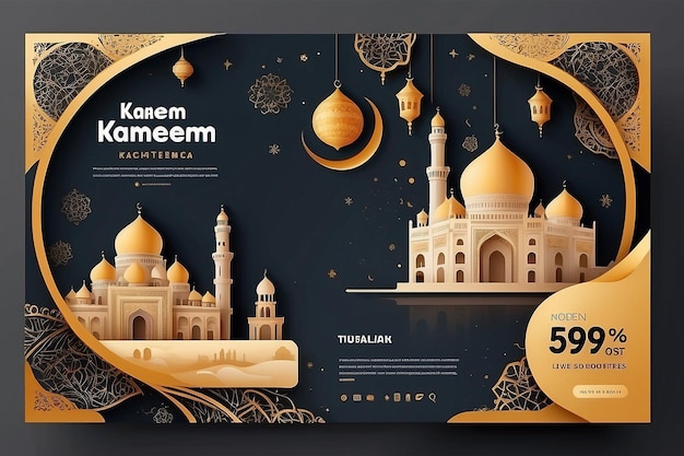 Set di sfondo per biglietti di auguri del Ramadan Due modelli di copertina per poster Eid Mubarak