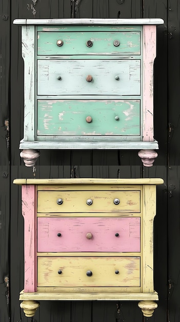 Set di sideboards Shabby Chic 32 Bit Pixel con legno distretto e Game Asset Design Concept Art