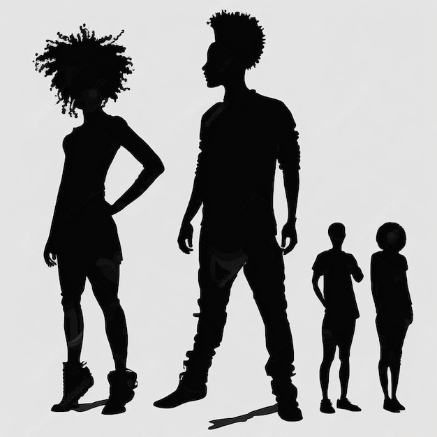 Set di silhouette di uomini neri su uno sfondo bianco