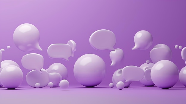 Set di simboli di bolle di chat bianche 3D su uno sfondo viola