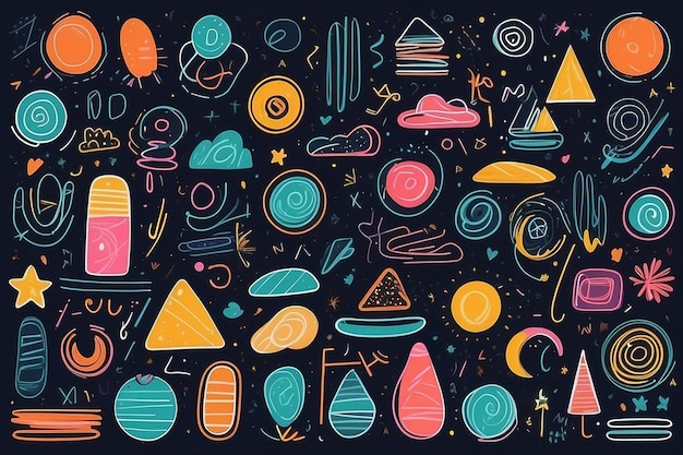 Set di simboli di linea astratta divertente forme Doodle colorate