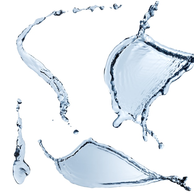 Set di spruzzi d'acqua forma astratta isolato su uno sfondo bianco