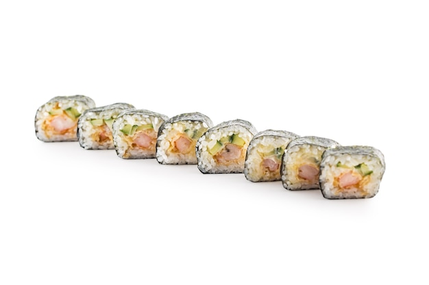 Set di sushi futomaki isolato su priorità bassa bianca.