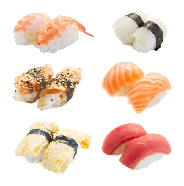 Set di sushi su bianco