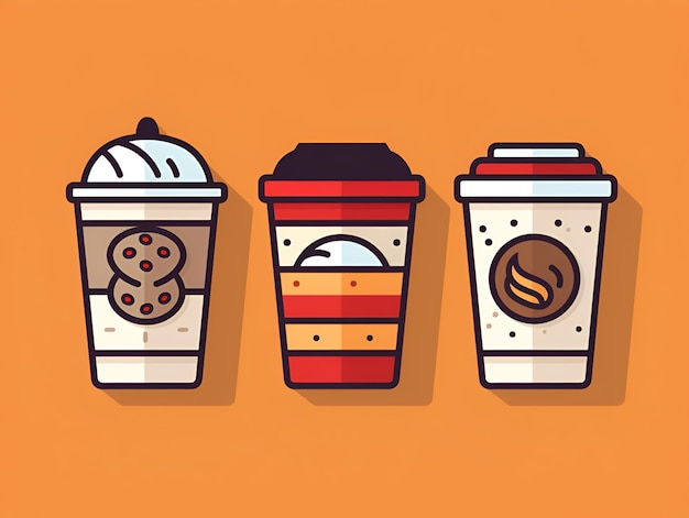 Set di tazze da caffè usa e getta in stile retro Caffè da portare o da portare via illustrazione del caffè per il logo