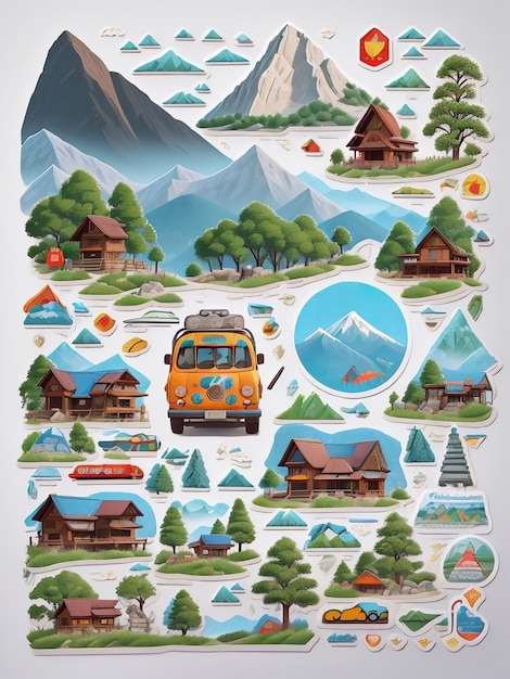 Set di temi per il turismo pacchetto di adesivi Set di raccolta di adesivi per turismo di montagna, trekking, escursionismo, campeggio