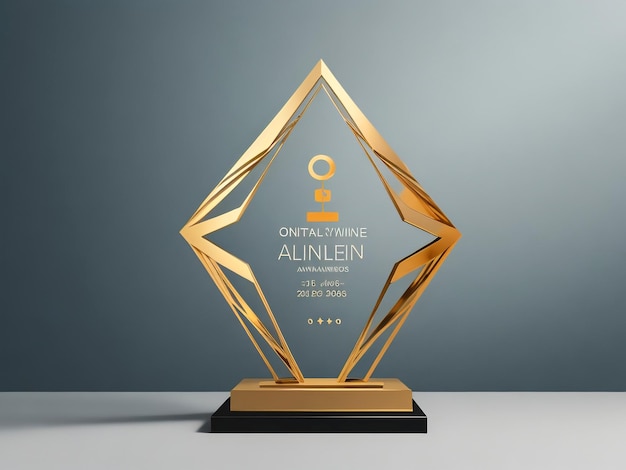 Set di trofei di vetro con premi modello trasparente con ramo di palma dorato concetto del primo posto vincitore