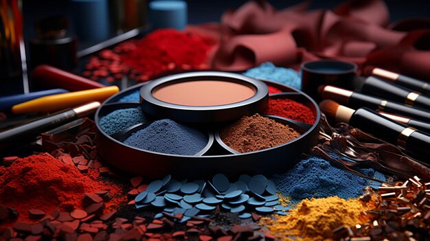 Set di trucco a colori scuri con sfondo a colori