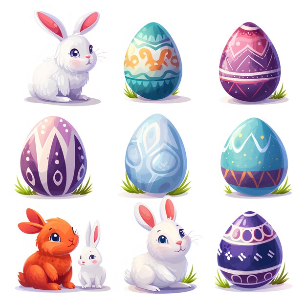 Set di uova di Pasqua su sfondo bianco Illustrazione di Pasqua