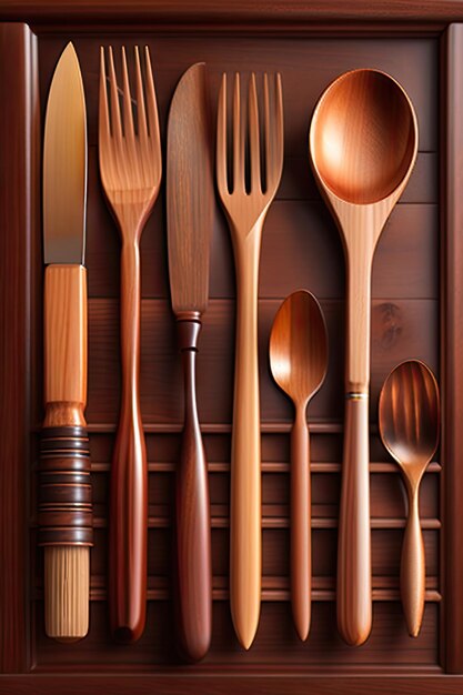 Set di utensili in legno con finitura rustica