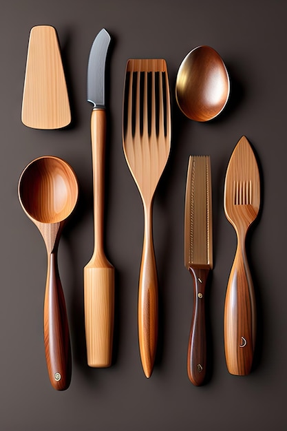 Set di utensili in legno con finitura rustica