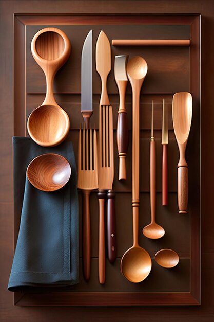 Set di utensili in legno con finitura rustica