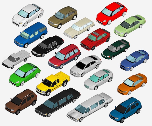 Set di vari cartoni animati di auto 3D isolate
