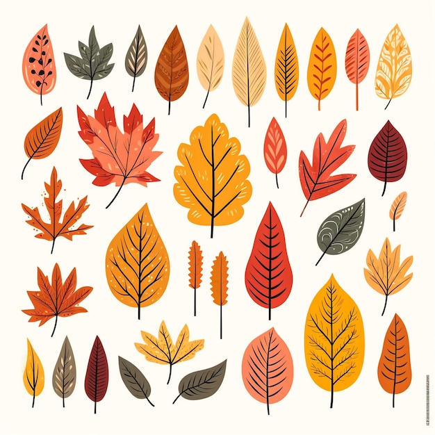 Set di varie foglie d'autunno di fantasia Forma di foglia astratta per il design Isolata su sfondo bianco