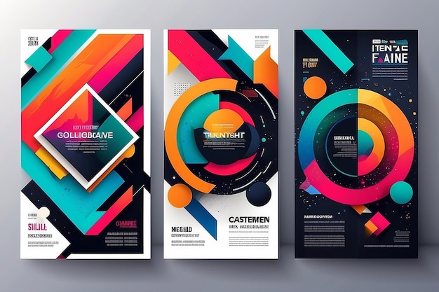 Set di volantini geometrici astratti colorati modelli di brochure elementi di design sfondi moderni line art